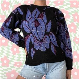 80s Floral Shimmery Sweater